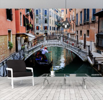 Picture of Venice Italy - Gondolier and historic tenements